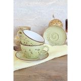 porselenden Latte Art Olive 4 Parça 2 Kişilik Porselen Büyük Boy Cappucino Latte Fincan Takımı LUNA 3 77 ÇAĞLA YEŞİL
