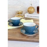 porselenden Latte Art Petrol Mavisi 4 Parça 2 Kişilik Porselen Büyük Boy Cappucino Latte Fincan Takımı LUNA 3 97 Mavi
