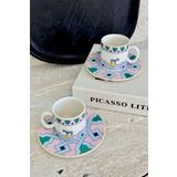 porselenden Lucca Premium Porselen 4 Parça 2 Kişilik Kahve Fincan Takımı 90 ml Turkuaz-Pembe Zebra Desenli