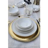 porselenden Modern Gold Altın Krem 24 Parça 6 Kişilik Yemek Takımı Sunum Seti