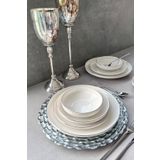 porselenden Modern Gümüş Platin Krem 24 Parça 6 Kişilik Sunum Servis Yemek Takımı Seti