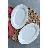 porselenden Perla Krem 2'li 25 cm Orta Boy Premium Porselen Sunumluk Kayık Tabak Seti