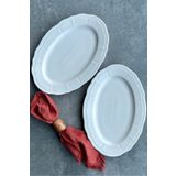 porselenden Perla Krem 2'li 30 cm Büyük Boy Premium Porselen Sunumluk Kayık Tabak Seti