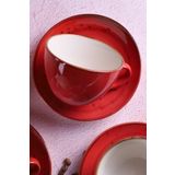 porselenden Reactive Kırmızı 4 Parça 2 Kişilik Jumbo Boy 300 ML Porselen Cappucino Latte Fincan Takımı Latte Art