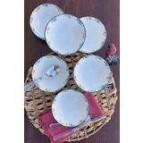 porselenden Rosalinda 6 kişilik 14 cm Özel Tasarım Premium Porselen Çorba Kasesi Seti Pembe Çiçek Desenli