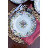porselenden Rosalinda 6 kişilik 25 cm Özel Tasarım Premium Porselen Servis Tabağı Takımı Pembe Çiçek Desenli