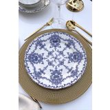 porselenden Royal Queen Mat Altın Yaldızlı 6 Kişilik 25 Cm Porselen Krem Servis Tabak Takımı Mavi