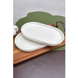 porselenden stackable Krem 2'li 20 cm Küçük Boy Kahvaltılık Çerezlik Sunum Kayık Tabak Seti