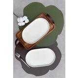 porselenden stackable Krem 2'li 25 cm Orta Boy Meze Sunumluk Kayık Tabak Seti