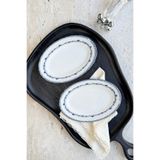 porselenden Victoria 2li 20 Cm Premium Porselen Küçük Boy Kahvaltılık Kayık Sunum Servis Seti Mavi Gri Zincir Desenli