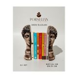 Porselian 2'li Set Dekoratif Beton Antik Büst Kitap Tutacağı 26 cm Siyah Heykel Biblo Kütüphane Aksesuarı