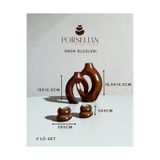 Porselian 4'lü Dekoratif Obje Seti - Kahverengi Modern Seramik Vazo ve Tealight Mumluk Takımı