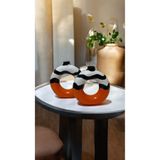 Porselian El Yapımı Zebra Desenli Turuncu Dekoratif Modern 2'li Halka Bohem Vazo