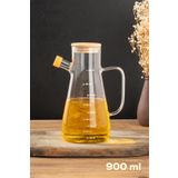 Porsima 001 Sıvıyağ Zeytinyağı Şişesi - Vakumlu Bambu Kapaklı Borosilikat Cam Yağdanlık Sosluk - 900 Ml