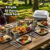 Porsima 0039 Karizma 32 Parça 6 Kişilik Pratik Taşınabilir Piknik Seti - Saklama Kutulu Piknik Sepeti Gri