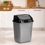 Porsima 0098 Kapaklı Gri-siyah Çöp Kutusu - Favori Banyo Ve Mutfak Çöp Kovası 30lt Gri