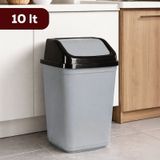 Porsima 0100 Kapaklı Gri-siyah Çöp Kutusu - Favori Banyo Ve Mutfak Çöp Kovası 10lt Siyah