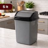 Porsima 0101 Kapaklı Gri-siyah Çöp Kutusu - Favori Banyo Ve Mutfak Çöp Kovası 5lt Siyah