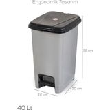 Porsima 0122 Pedallı Metalize Banyo Mutfak Çöp Kovası Siyah Kapaklı Slim Pedallı Çöp Kovası 40 Litre - 40 lt