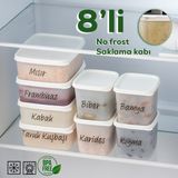 Porsima 02 8 Li Çok Amaçlı Kapaklı Derin Dondurucu Etiketli Saklama Kabı Seti Gıda Erzak Saklama Kabı 0,65 - 0,38 Lt - Beyaz