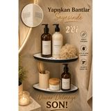 Porsima 0447 2'li Istiridye Banyo Köşe Rafı - Yapışkanlı Duş Rafı Banyo Düzenleyici Organizer - Siyah - Beyaz