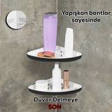 Porsima 0447 2'li Istiridye Banyo Köşe Rafı - Yapışkanlı Duş Rafı Banyo Düzenleyici Organizer - Siyah - Beyaz