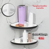 Porsima 0447 2'li İstiridye Banyo Köşe Rafı - Yapışkanlı Duş Rafı Banyo Düzenleyici Organizer - Siyah