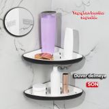 Porsima 0447 2'li İstiridye Banyo Köşe Rafı Yapışkanlı Raf Siyah