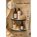 Porsima 0447 2'li İstiridye Banyo Köşe Rafı Yapışkanlı Raf Siyah