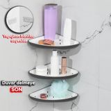 Porsima 0447 3'lü İstiridye Banyo Köşe Rafı Yapışkanlı Raf Antras Antrasit