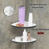 Porsima 0447 Antrasit 2'li Istiridye Banyo Köşe Rafı - Yapışkanlı Plastik Banyo Düzenleyici