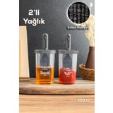 Porsima 0520 2'li Etiketli Silikon Fırçalı Yağlık Sirkelik - Yağdanlık-sosluk Erzak Saklama Kabı 350 Cc