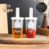 Porsima 0520 2'Li Etiketli Silikon Fırçalı Yağlık - Sosluk-Yağdanlık Erzak Saklama Kabı 350Cc - Beyaz