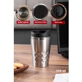 Porsima 05554 Paslanmaz Çelik Kupa Sızdırmaz Çelik Termos Araç El Termosu Yalıtımlı Bardak 350ml -Gümüş