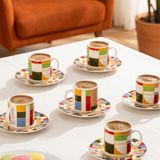 Porsima 0641 12 Parça Porselen Türk Kahve Fincan Takımı - Karışık Renkli Kahve Fincan Seti - 90ML - 1 Adet - 90 ml