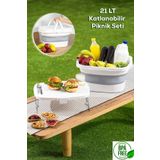Porsima 07-1304 Katlanır Piknik Sepeti Sehpa - Silikonlu Katlanabilir Saklama Kutusu - 21 L Beyaz