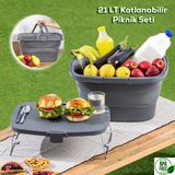 Porsima 07-1304 Katlanır Piknik Sepeti - Silikonlu Katlanabilir Saklama Kabı- 21 L - Antrasit