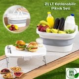 Porsima 07-1304 Katlanır Piknik Sepeti - Silikonlu Katlanabilir Saklama Kabı- 21 L - Beyaz