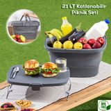 Porsima 07-1304 Katlanir Piknik Sepeti - Silikonlu Katlanabilir Saklama Kutusu - 21 L Antrasit