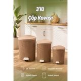 Porsima 0709-2 Stil 3lü Yuvarlak Pedallı Içi Kovalı Çöp Kovası Seti - Banyo Mutfak Çöp Kovası Takımı Mokka