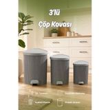 Porsima 0709 Stil 3lü Yuvarlak Pedallı Içi Kovalı Çöp Kovası Seti - Banyo Mutfak Çöp Kovası Takımı Antrasit