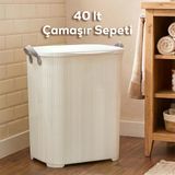 Porsima 0750-1 Stil Kapaklı Kirli Çamaşır Sepeti - Dikdörtgen Kirli Çamaşır Sepeti Beyaz 40Lt