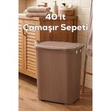 Porsima 0750-2 Stil Kapaklı Kirli Çamaşır Sepeti - Dikdörtgen Kirli Çamaşır Sepeti Mokka 40Lt