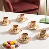 Porsima 0784 12 Parça Porselen Türk Kahve Fincan Takımı - Çiçek Desenli Kahve Fincan Seti - 90ml