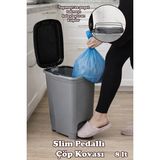 Porsima 086 Pedallı Metalize Banyo Mutfak Çöp Kovası Siyah Kapaklı Slim Pedallı Çöp Kovası 8 Litre - 8 lt - Gri