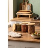 Porsima 1-3 Bambu Vakumlu Kapaklı Yuvarlak Borosilikat Cam 3lü Kavanoz Seti Saklama Kabı 750ml 10x12cm