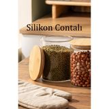 Porsima 1-3 Bambu Vakumlu Kapaklı Yuvarlak Borosilikat Cam 6lı Kavanoz Seti Saklama Kabı 750ML 10X12CM - Şeffaf - 750 ml
