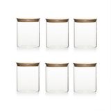 Porsima 1-3 Bambu Vakumlu Kapaklı Yuvarlak Borosilikat Cam 6lı Kavanoz Seti Saklama Kabı 750ml 10x12cm