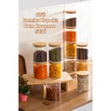 Porsima 1-4 Bambu Vakumlu Kapaklı Yuvarlak Borosilikat Cam 12Li Kavanoz Seti Saklama Kabı 750Ml 10X12cm