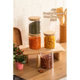 Porsima 1-4 Bambu Vakumlu Kapaklı Yuvarlak Borosilikat Cam 4Lü Kavanoz Seti Saklama Kabı 750Ml 10X12cm